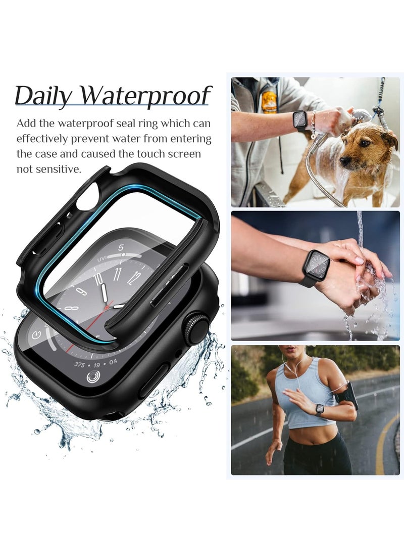 QIRG 2 in 1 Waterproof Case for Apple Watch Series 6/5/4, SE 3/2/1 Screen Protector 44mm, 360 Protective Glass Face Cover Hard PC Bumper + Back Frame for Apple Watch Series 6/5/4, SE 3/2/1 44 mm, Black - Image 3